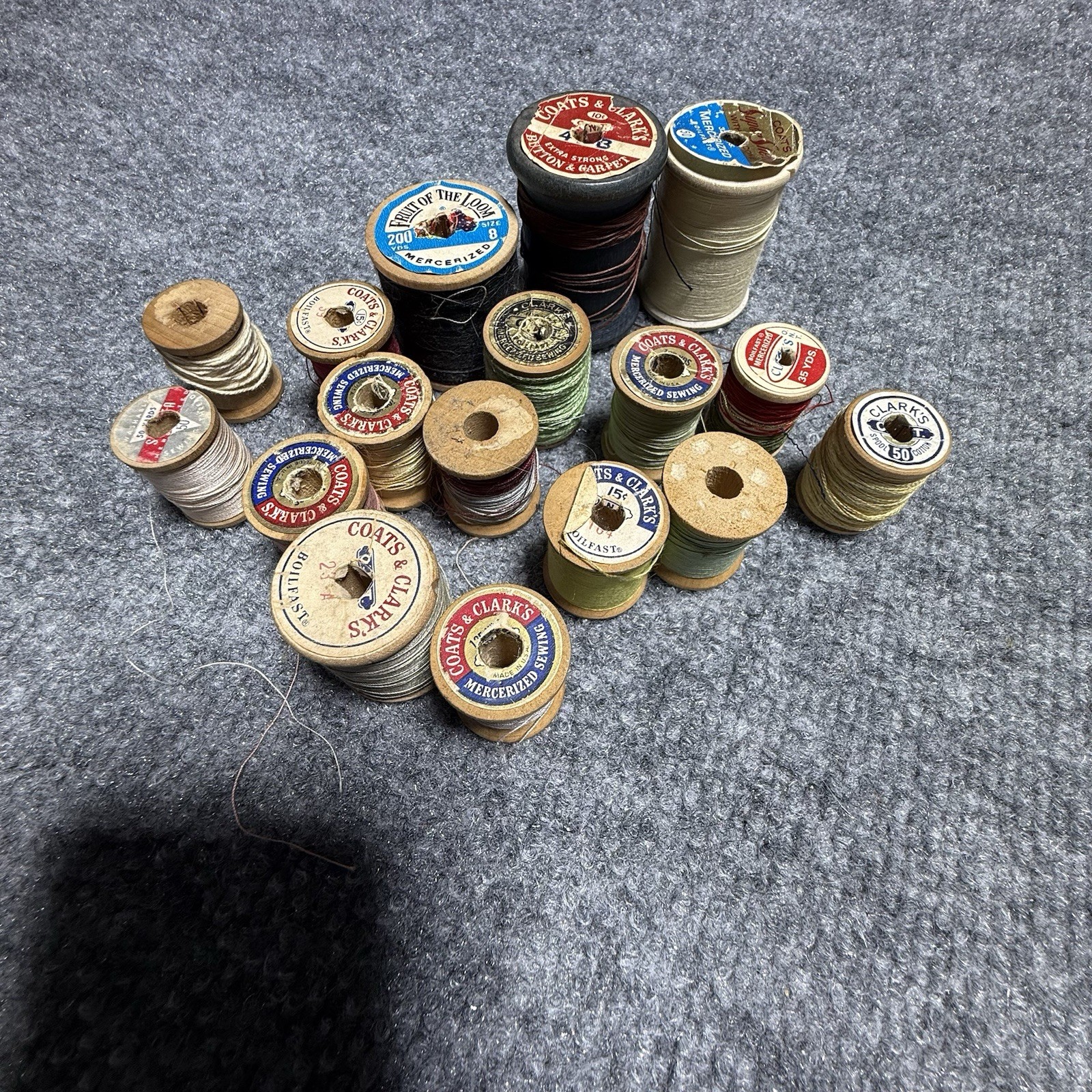 Coats & Clark’s & misc Vintage Original Cotton Sewing Thread Lot, Wooden Spools