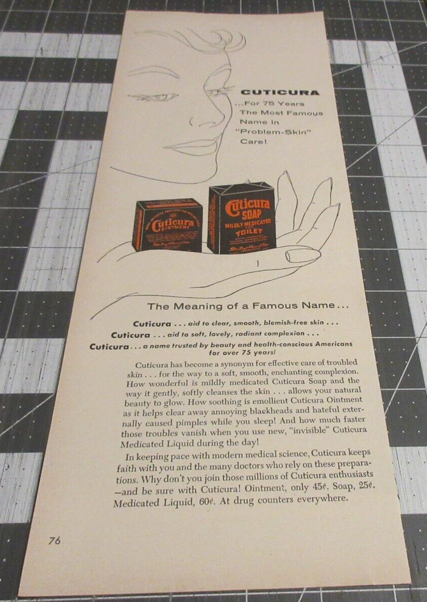 1954 Cuticura soap & ointment, Meaning of a famous Name Vintage Print Ad