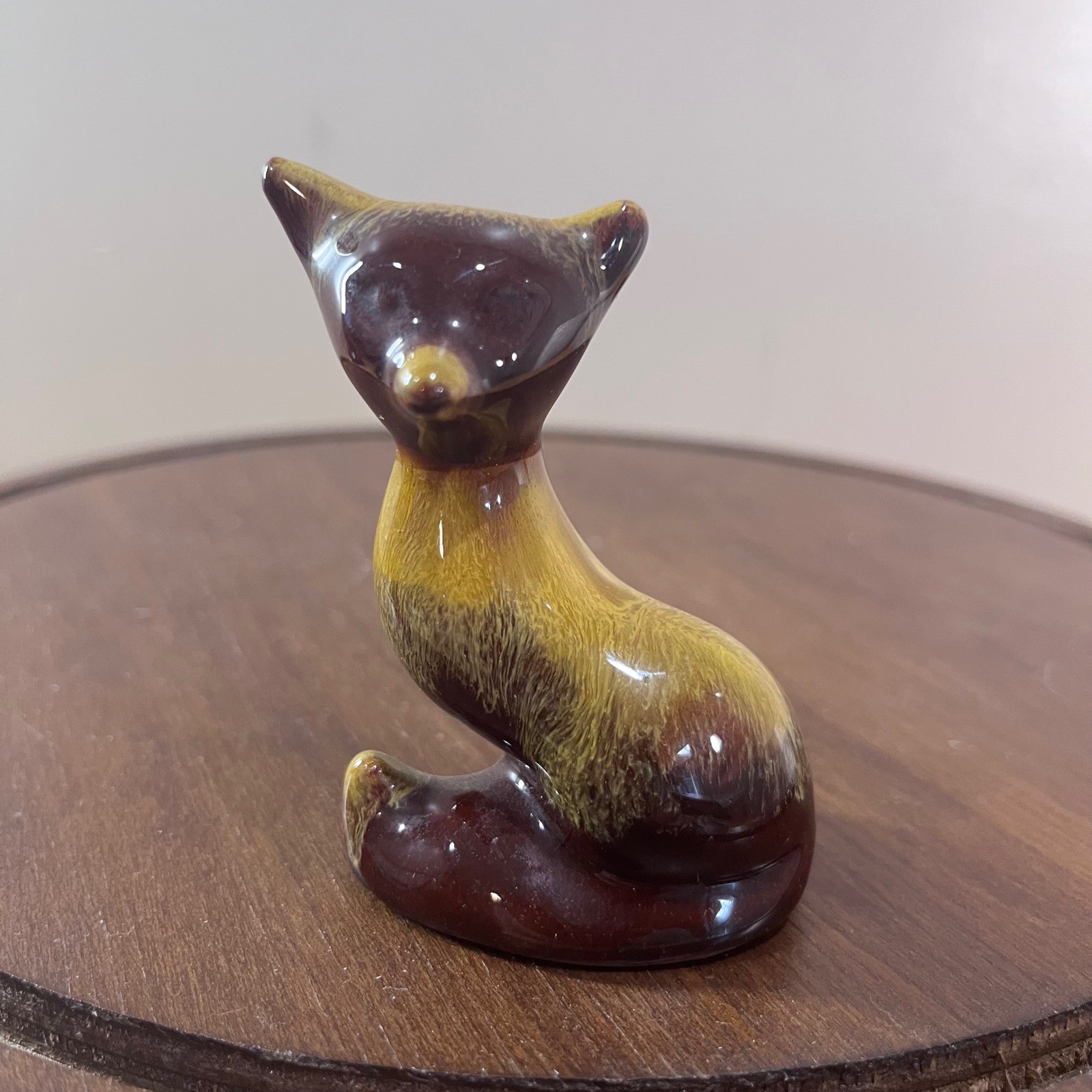 Vtg Blue Mountain Pottery Fox Figurine Harvest Gold Brown Drip Glaze Canada