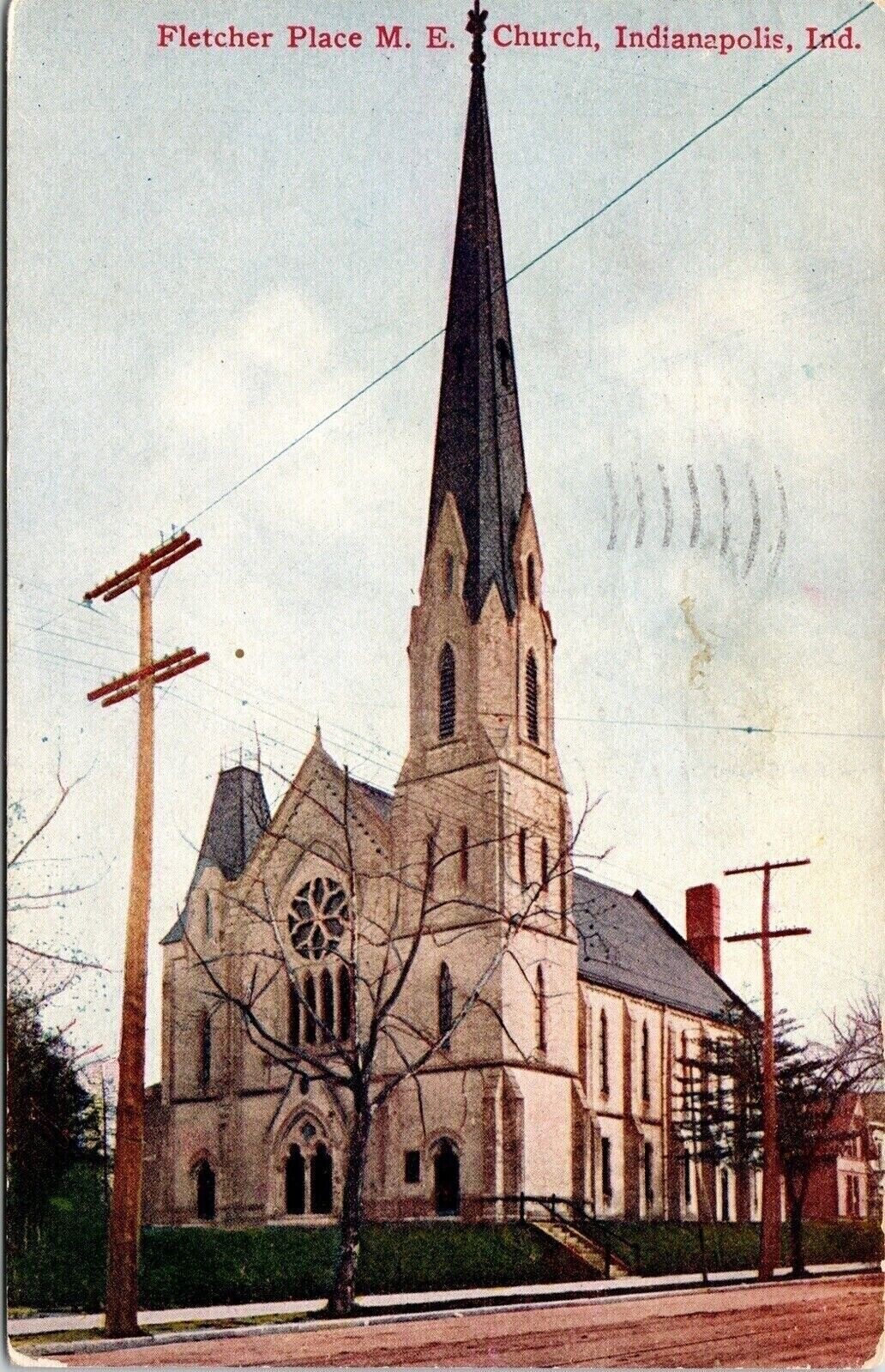 Fletcher Place ME Church Indianapolis Indiana IN Street View Postcard WOB Note