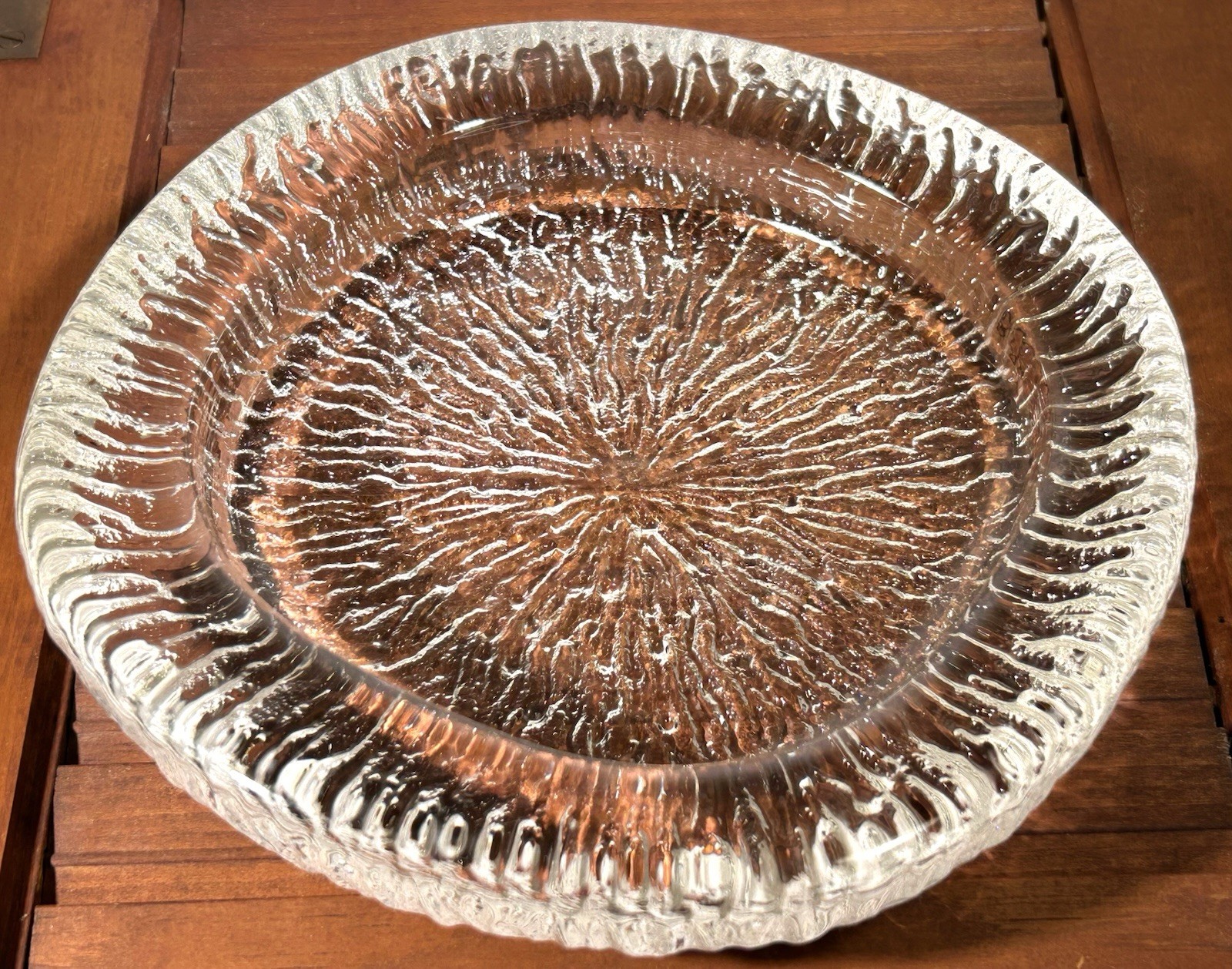 Vtg Clear Crystal Ice Glass Dish Skruf Glasbruk Kosta Boda Sweden MCM • 7.5”