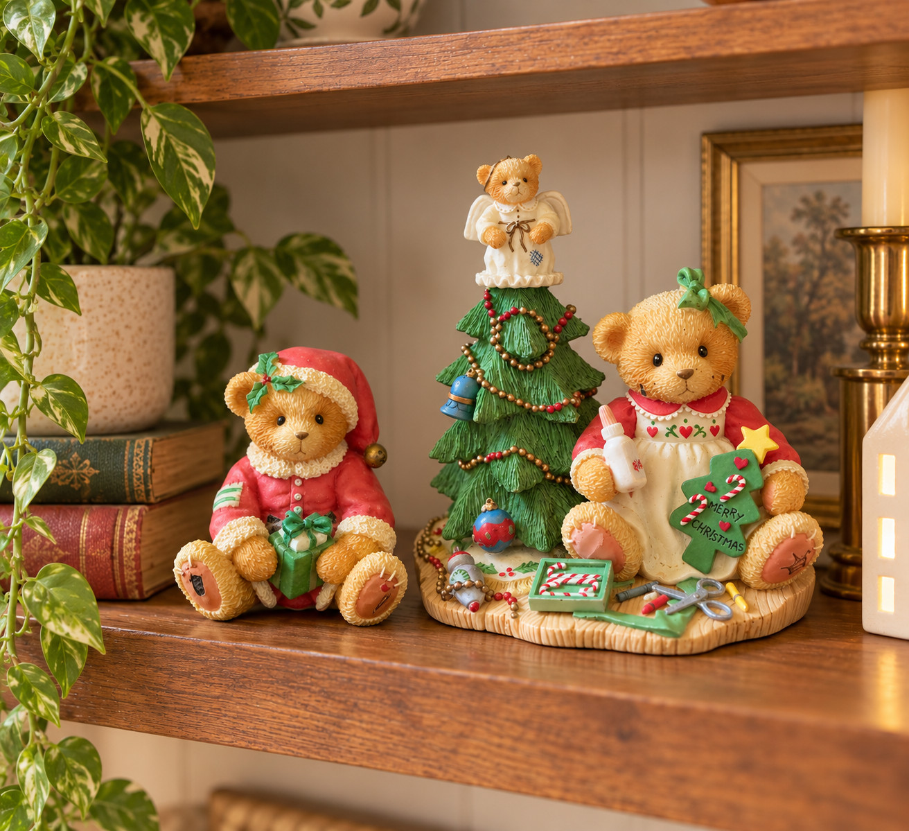 Lot of 2 Cherished Teddies Christmas Figurines Nicholas 141100 & Lynn 310735 Vtg