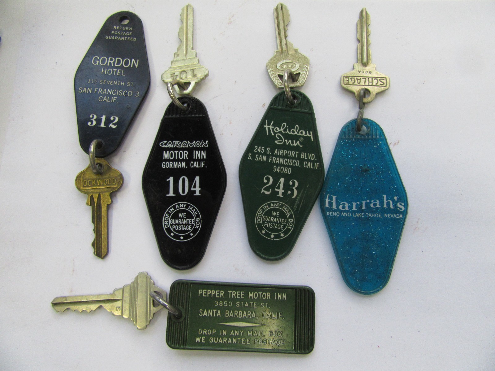 Vintage Hotel Motel Room Fobs & Keys from cities in California sold by each key
