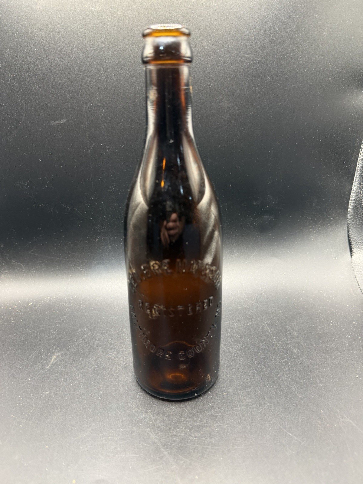 Antique Geo Brehm & Son Baltimore County MD Amber Glass Pre Prohibition Bottle