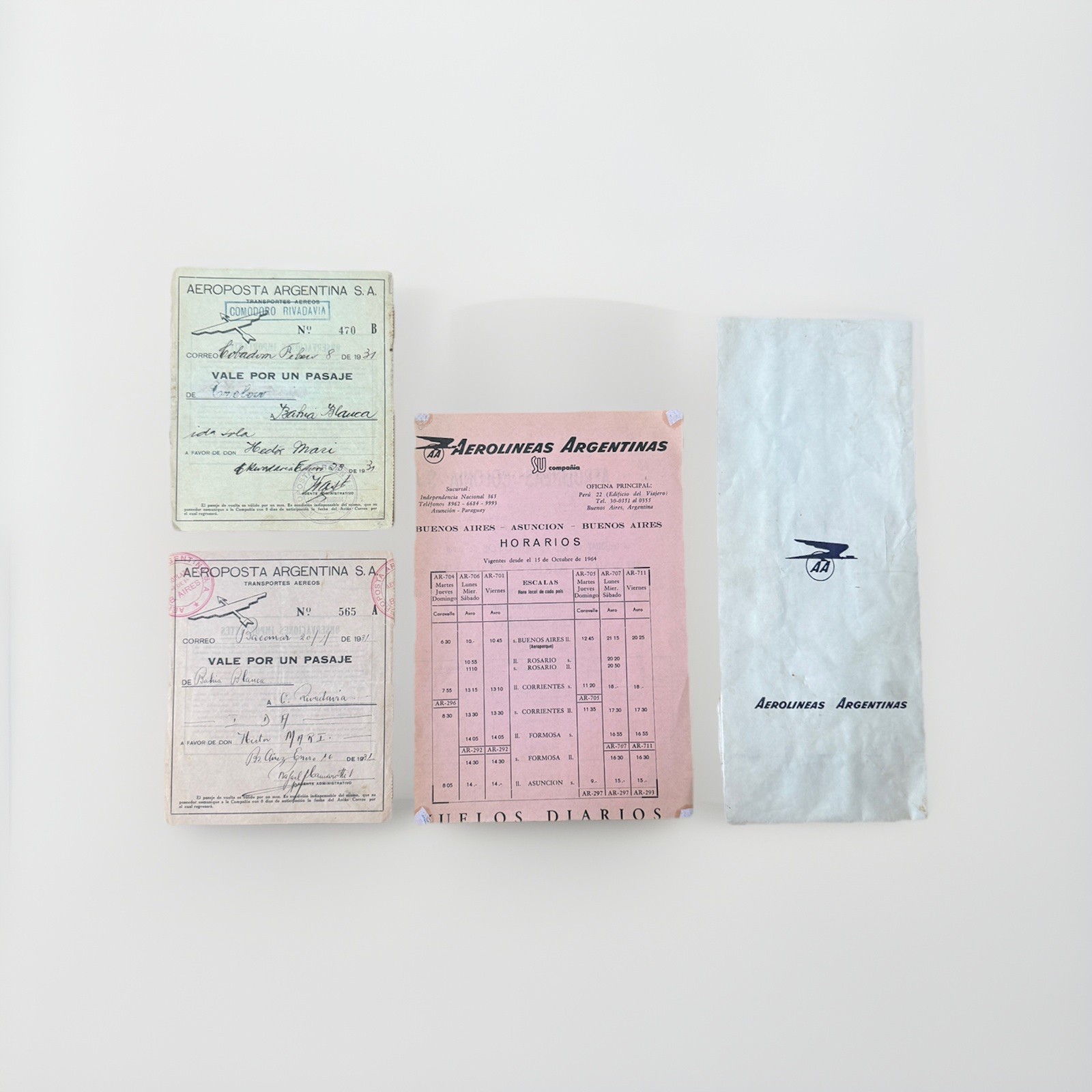1931 Boarding Pass Aeroposta Argentina and 1960 Aerolíneas Argentinas Flyer 