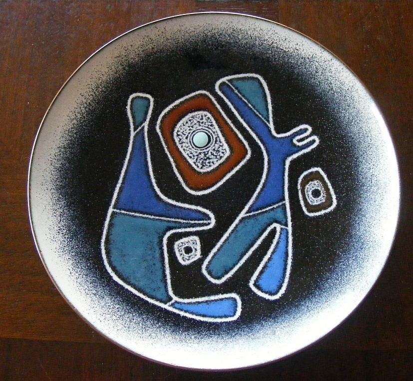 MCM Ellamarie & Jackson Woolley Enamel on Copper Abstract design Plate #4745