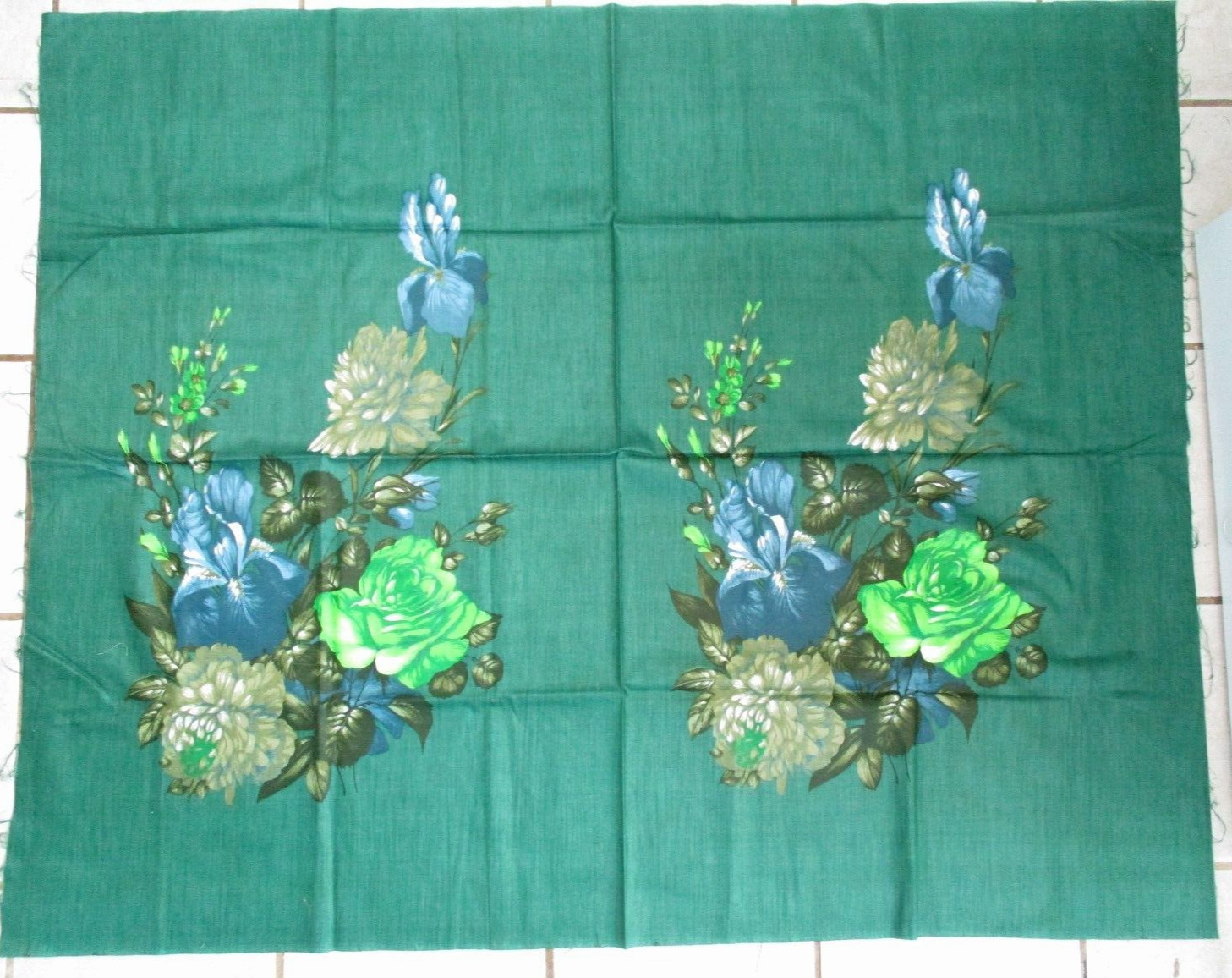 Vintage Fabric Green with Large Scale Flower Print Panel 54x44 Home Decor
