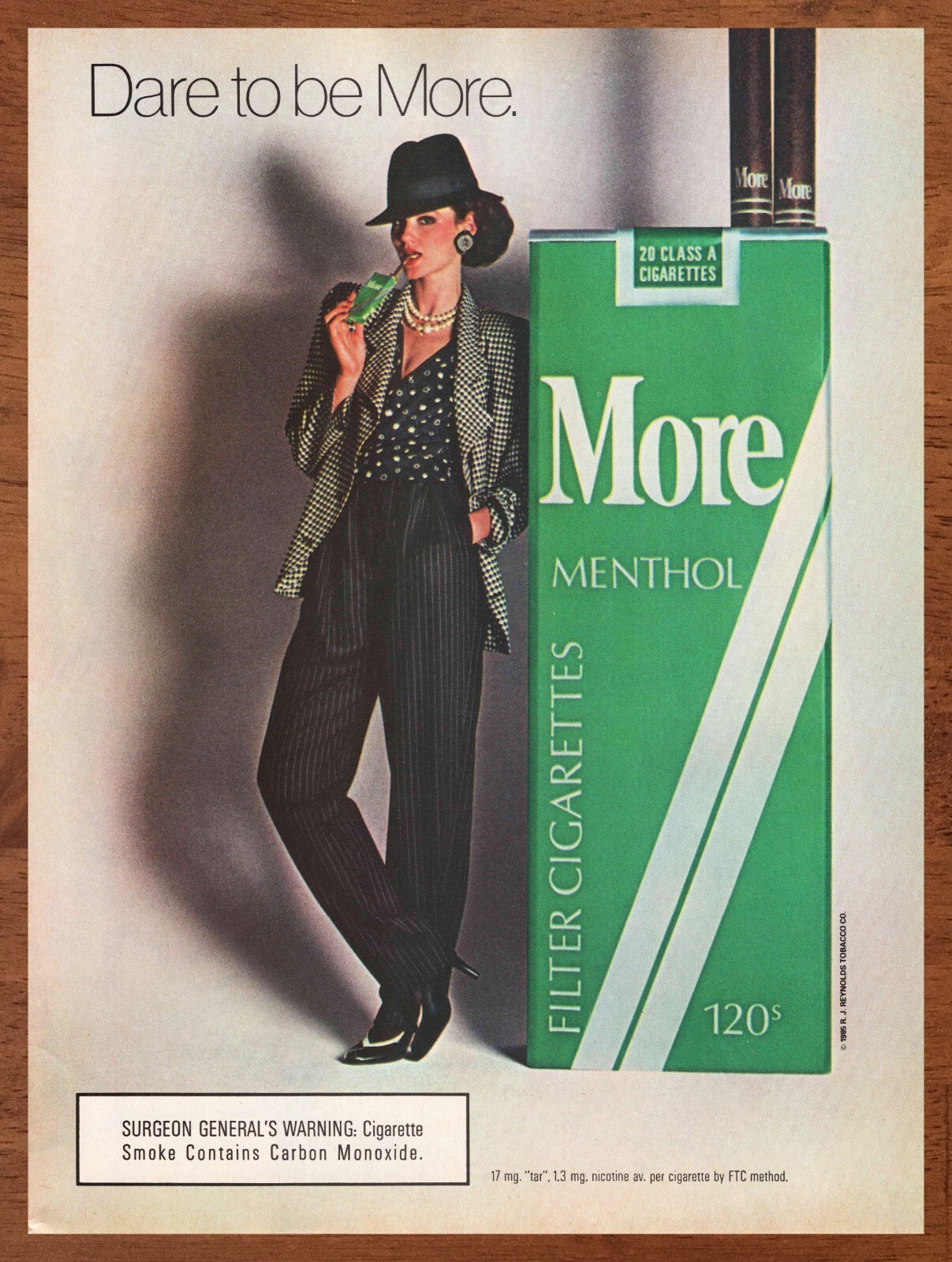 1985 More Cigarettes Vintage Print Ad/Poster Retro Style Fashion Bar Art 80s