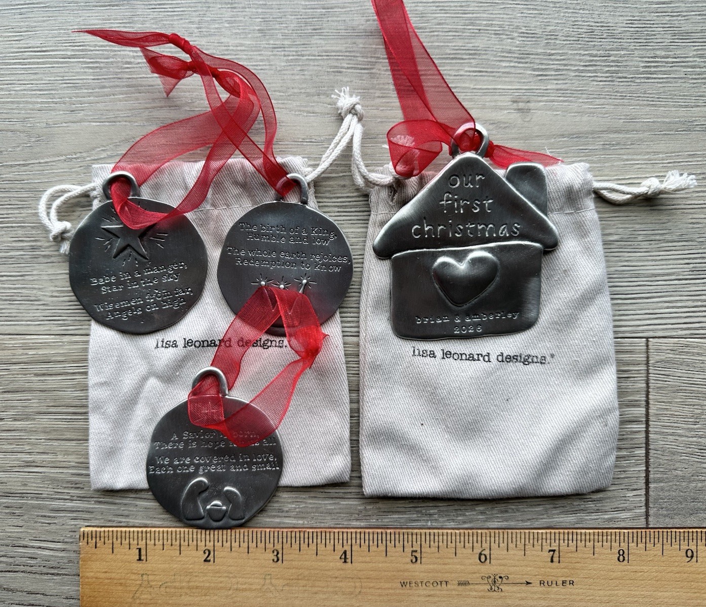 handcrafted pewter keepsake ornaments created by Lisa Leonard Designs.