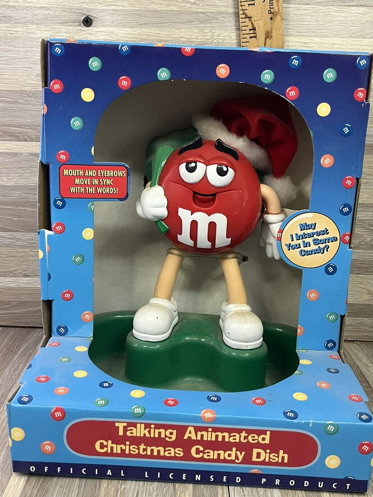 M&M\'S TALKING ANIMATED CHRISTMAS CANDY DISH, RED SANTA, MARS COLLECTABLE
