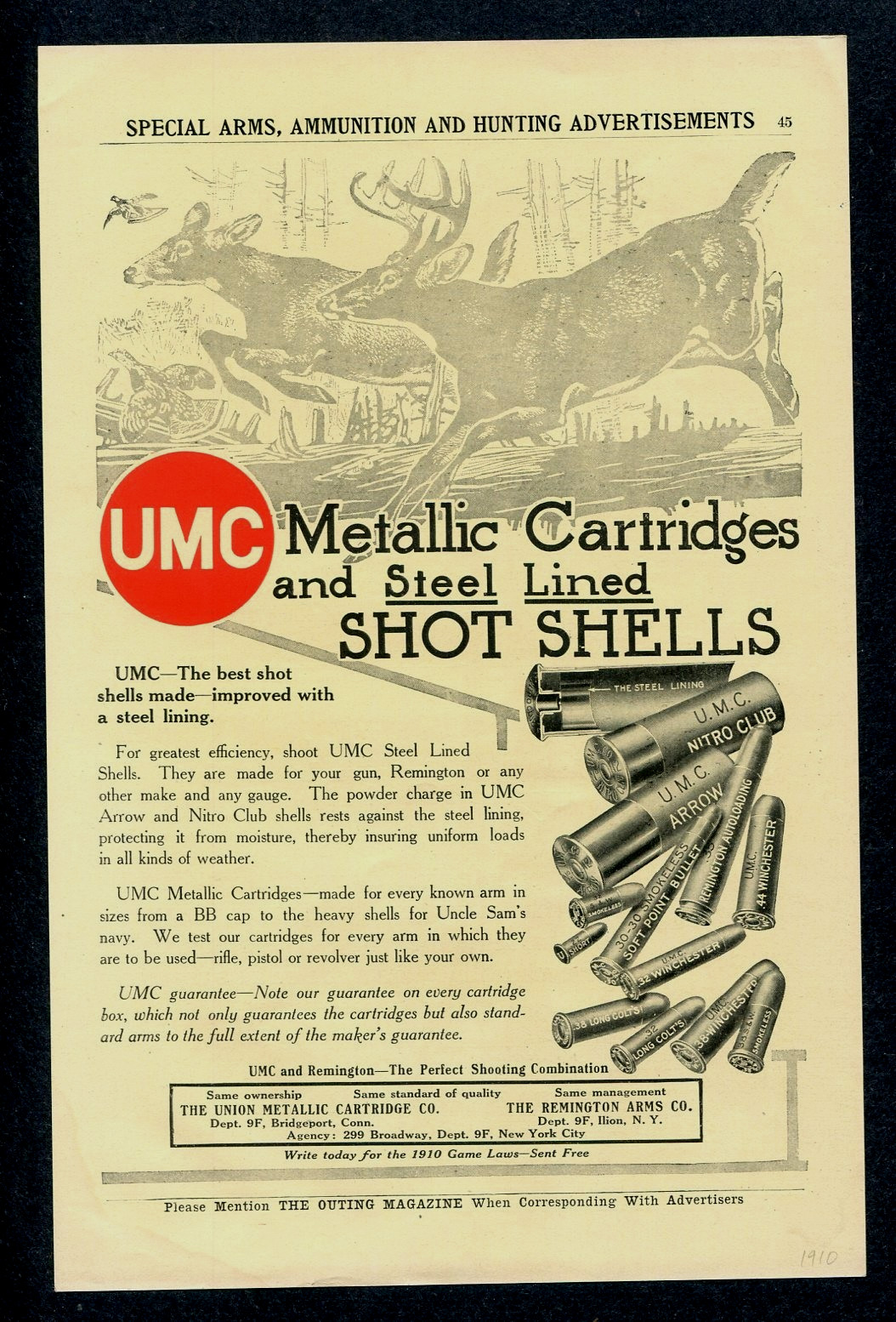 1910 Remington UMC Ad Metallic Cartridges & Steel Lined Shot Shells Deers Shown 1910 Remington UMC Ad Metallic Cartridges & Steel Lined Shot Shells Deers Shown