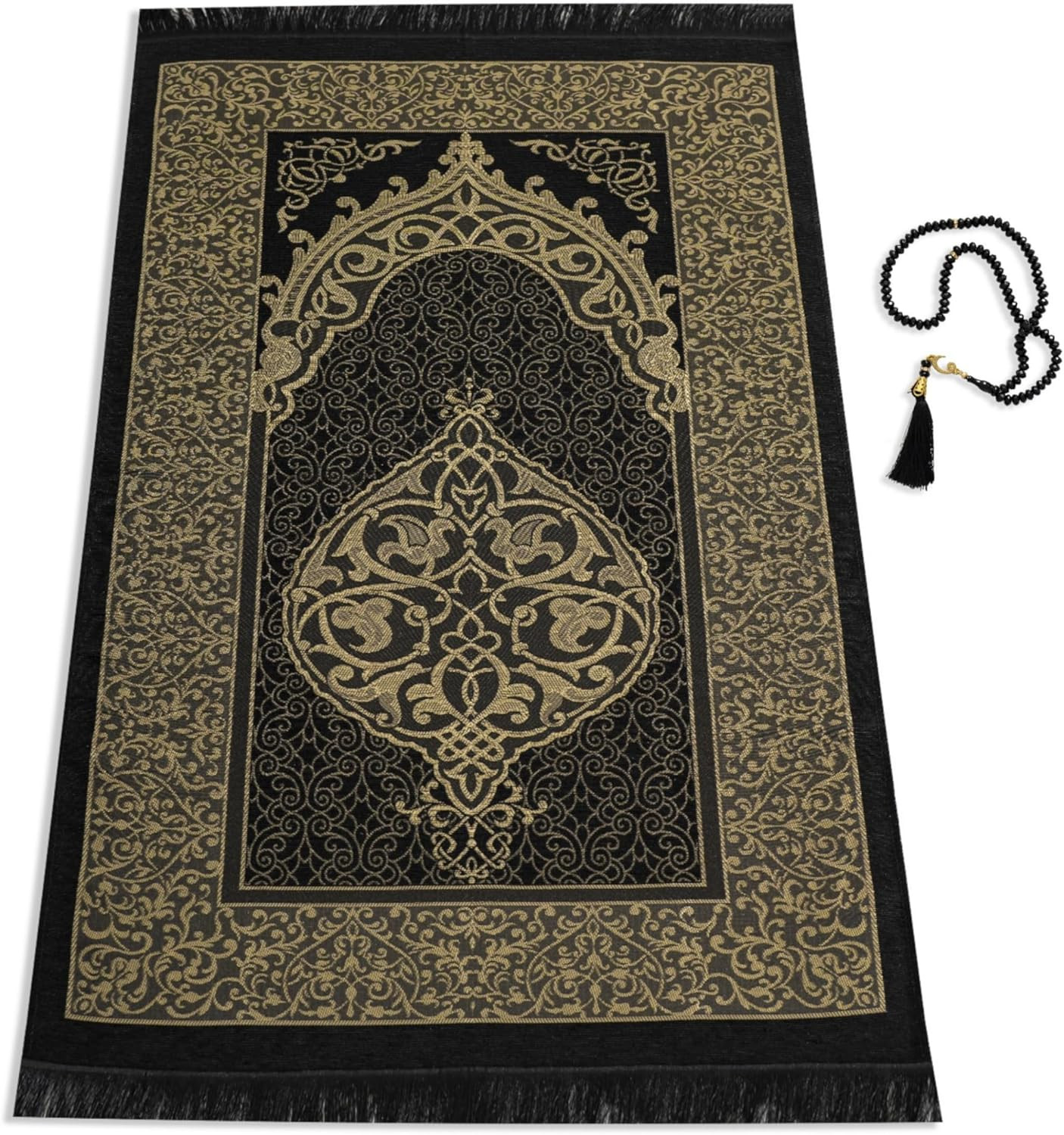 Muslim Prayer Rug with Islam Prayer Beads - Travel Prayer Mat, Islamic Gifts for