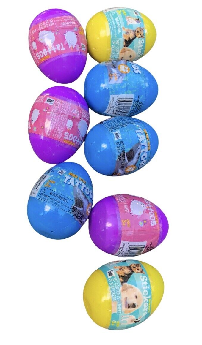 8 surprise Easter Eggs with stickers and kid taggoos NEW