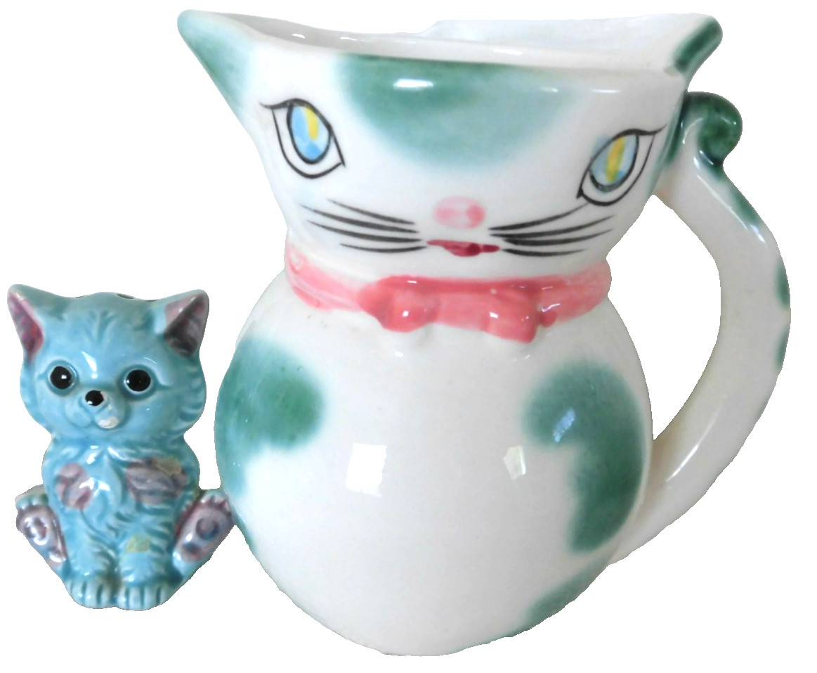 Lipper & Mann MCM KITTY CAT Kitsch Creamer polka dots JAPAN + s/p FIGURINE 60\'s