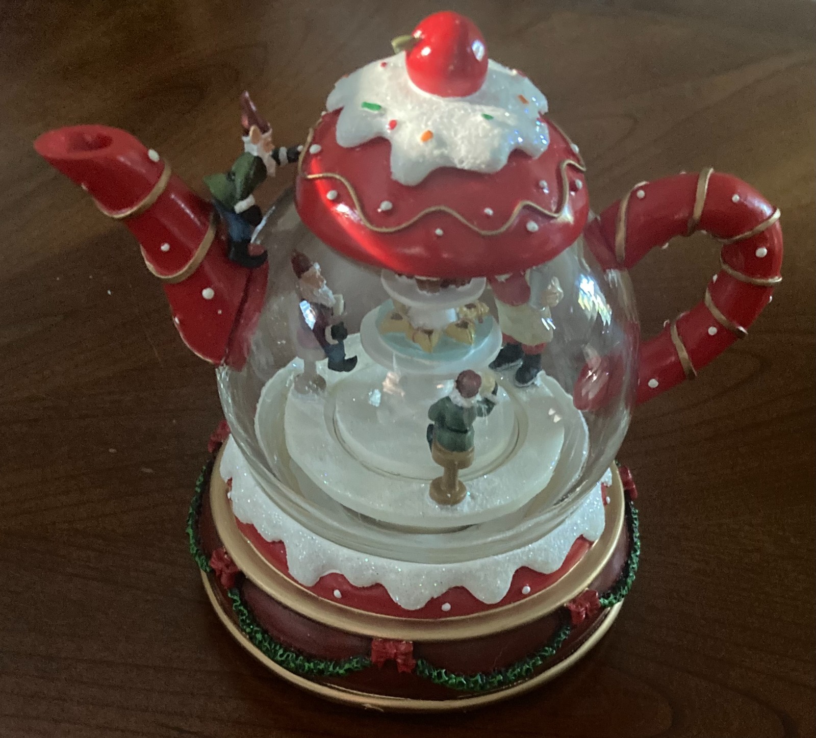 Roman LED Lit Teapot with Elves Animated Christmas Musical #130203