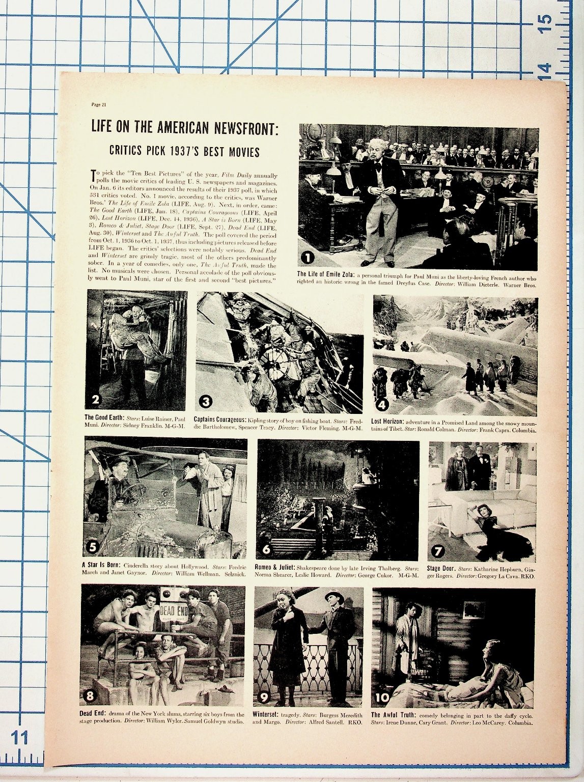 1937 Best Movies Critics Pick Vintage LIFE Magazine Page Film Stills