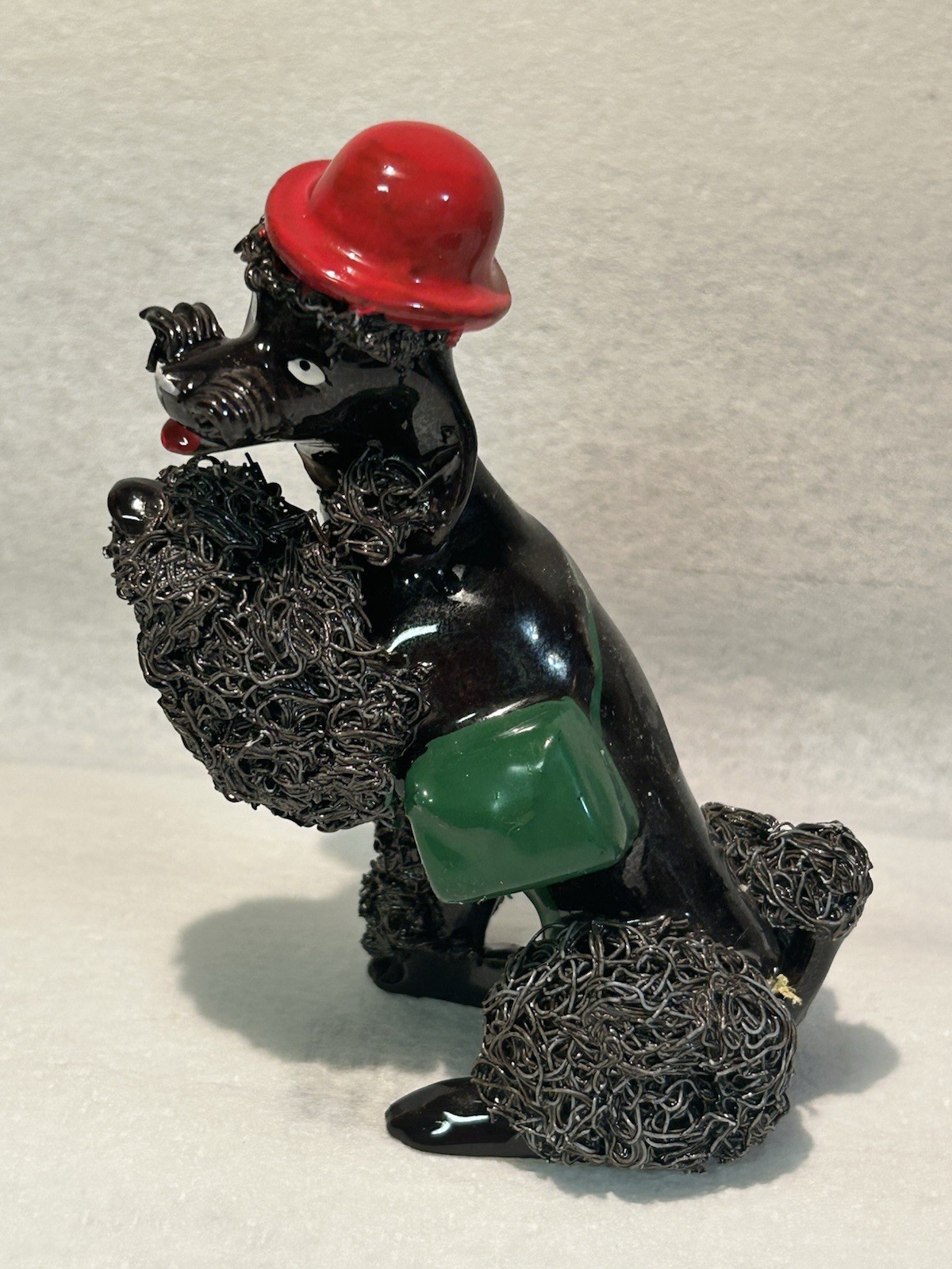 Vintage 5” Black Spaghetti Poodle with Hat And Purse