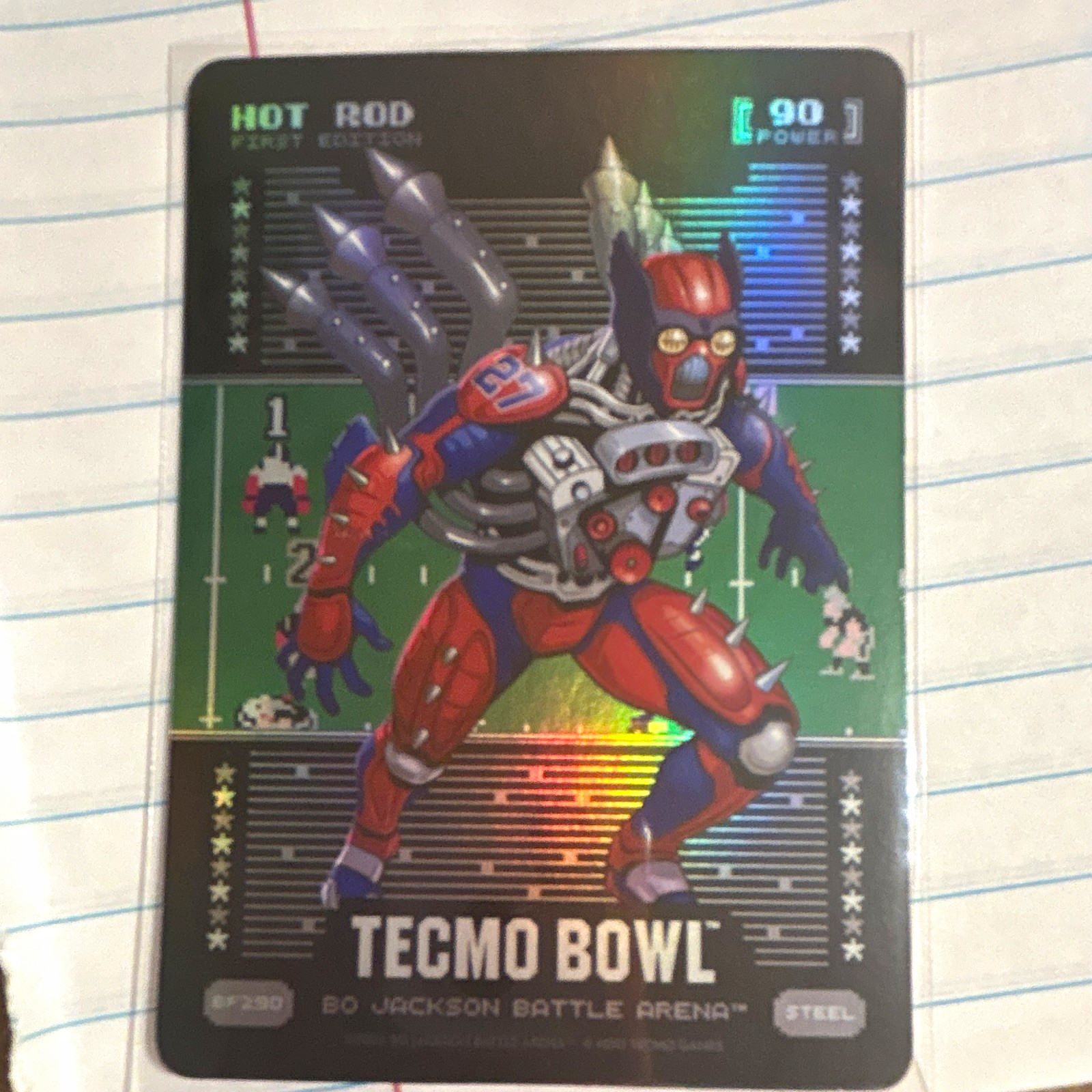 HTN Tecmo Bowl Bo Jackson Battle Arena Hot Rod Steel Hologram Card P-250 HTN Tecmo Bowl Bo Jackson Battle Arena Hot Rod Steel Hologram Card P-250
