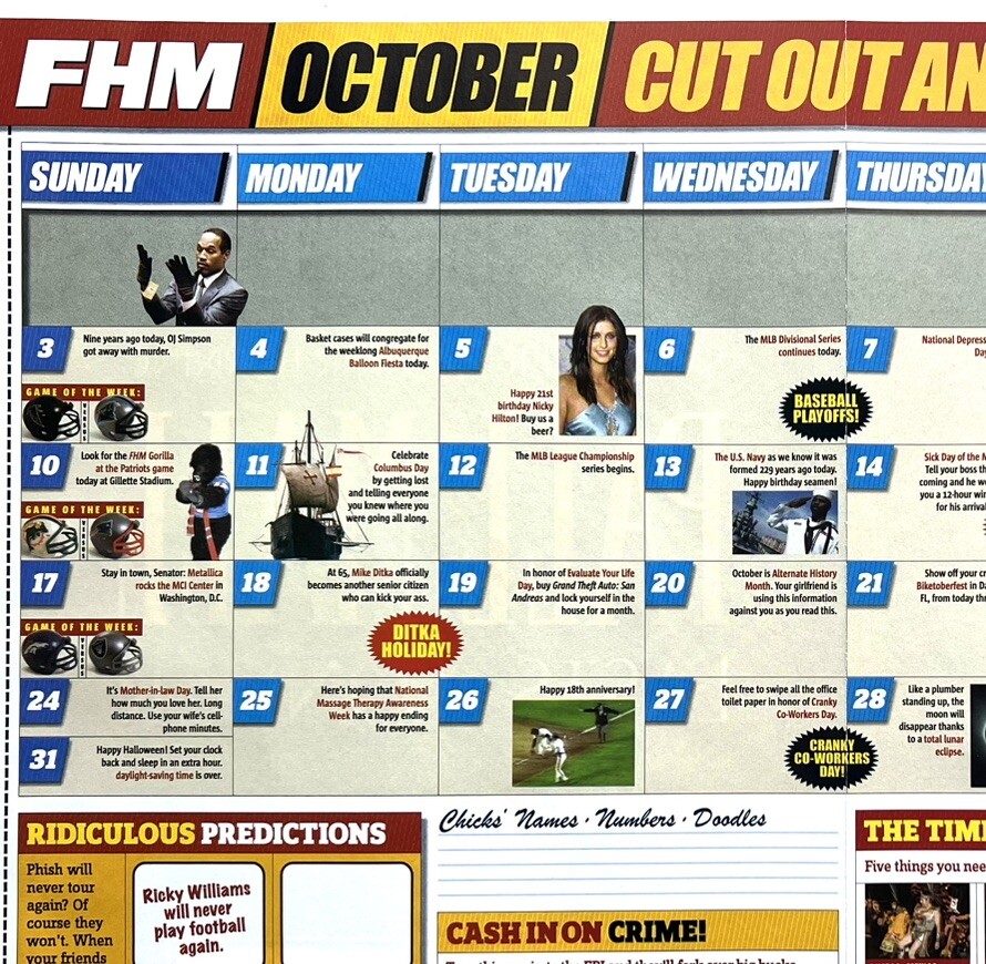 VTG 2004 FHM October Sexy Calendar OJ Original 3-fold Print Ad 60x27cm FHM 10