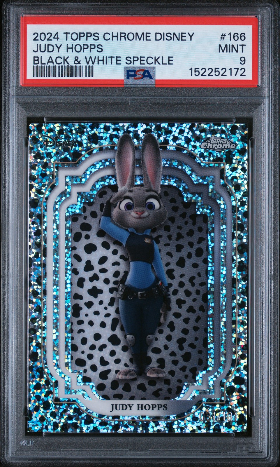 2024 Topps Chrome Disney #166 Judy Hopps Black & White Speckle PSA 9