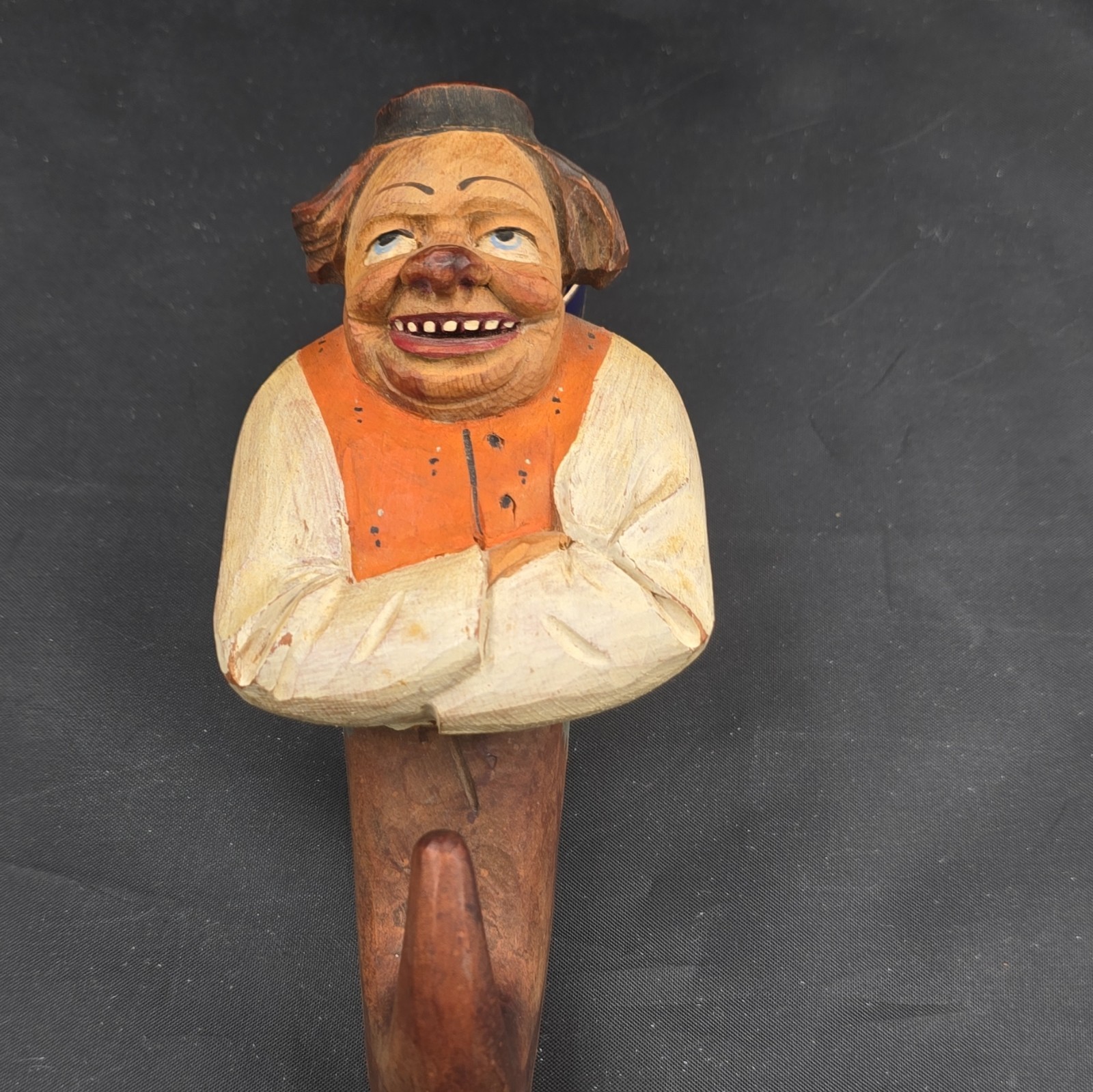 Anri Hand Painted Carved Wood Man Figurine Sculpture Orange Vest Brown Beige