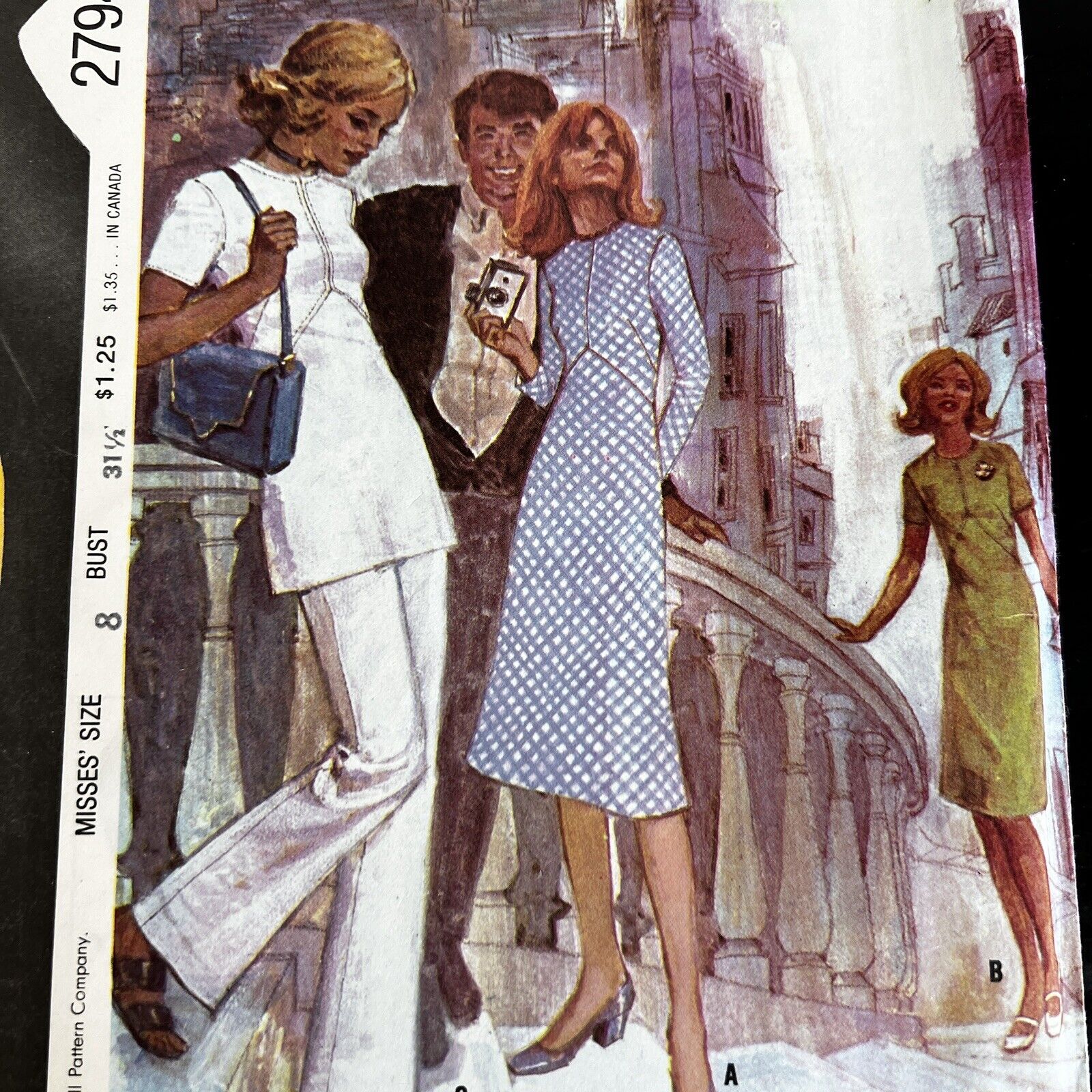 Vintage 1970s McCalls 2794 Disco Dress or Tunic + Pants Sewing Pattern 8 XXS CUT