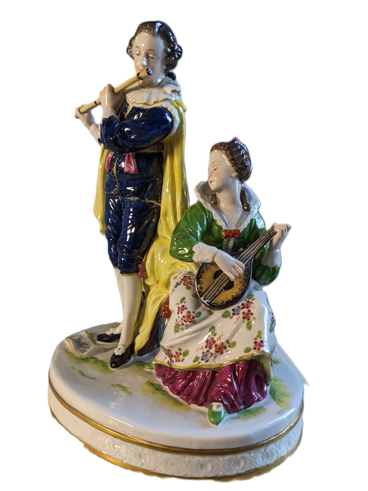 Large Antique German Volkstedt Porcelain Figurine Musical Couple Rare 10 Large Antique German Volkstedt Porcelain Figurine Musical Couple Rare 10