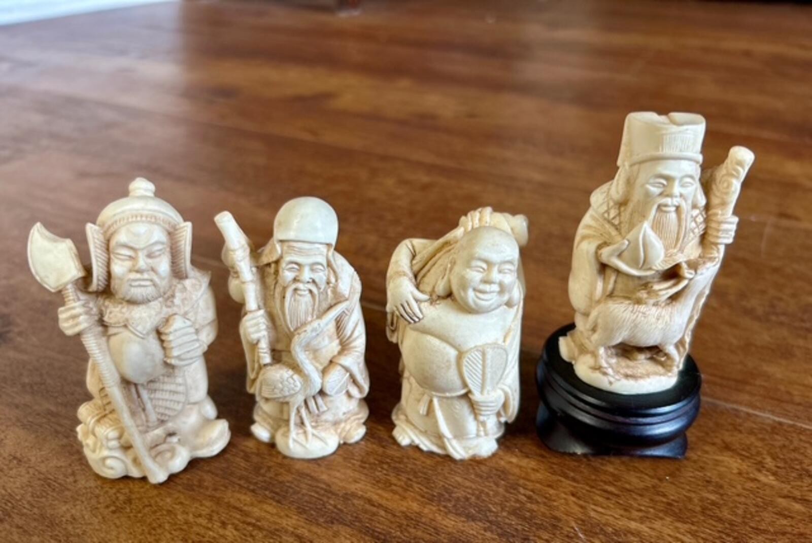 Set of Four Small Carved Ivory Figurines with Stand 1982 Taiwan