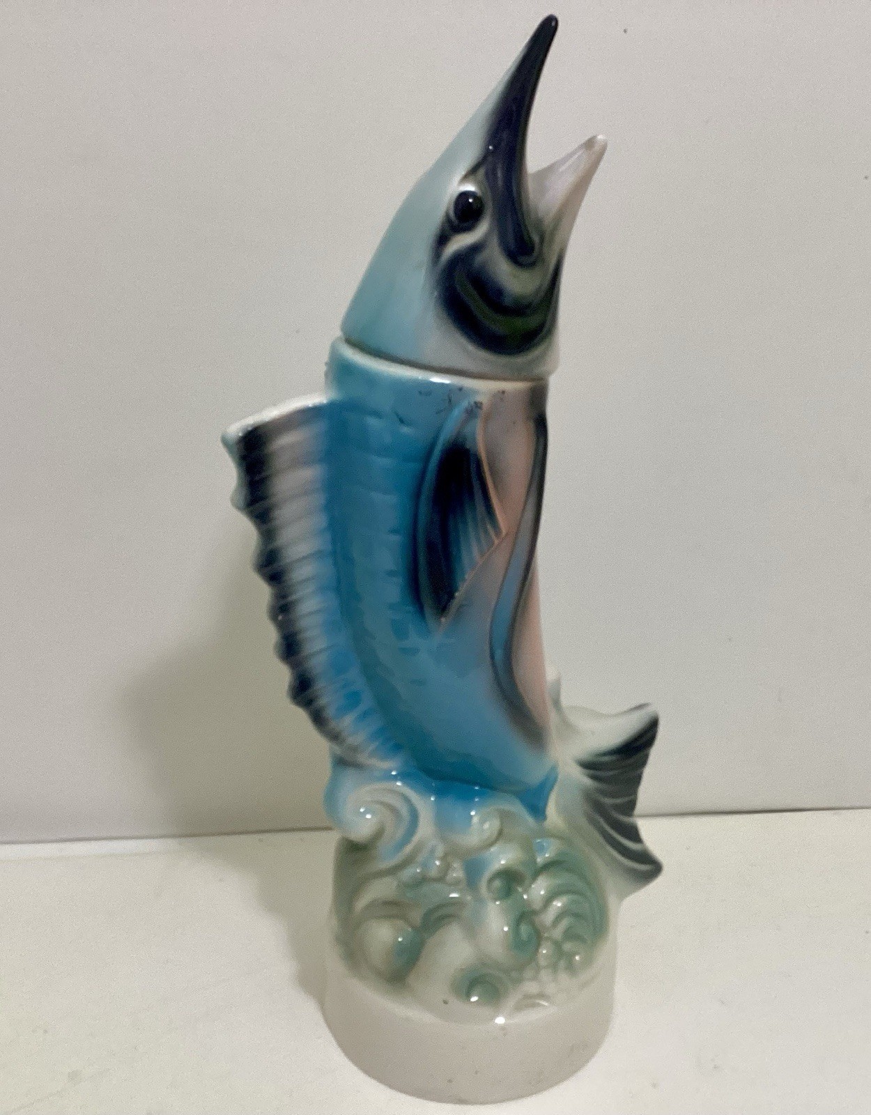 VINTAGE 1957 JIM BEAM BLUE MARLIN SAILFISH WHISKEY DECANTER, C. MILLER  (GB) 