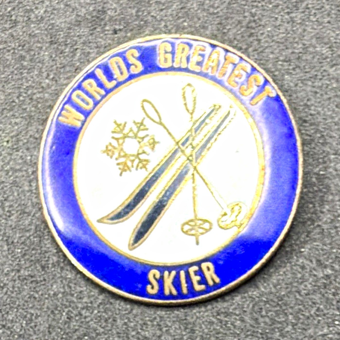 Vtg Ski Skiing World\'s Greatest Skier Souvenirs & Travel Pinback Button Pin