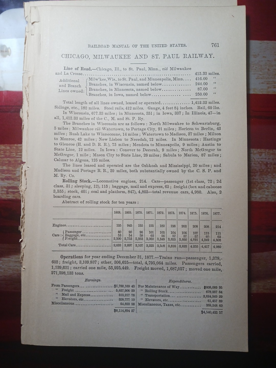 ~1878 Train Report CHICAGO MILWAUKEE & ST PAUL RAILWAY Iowa Wisconsin Minnesota 