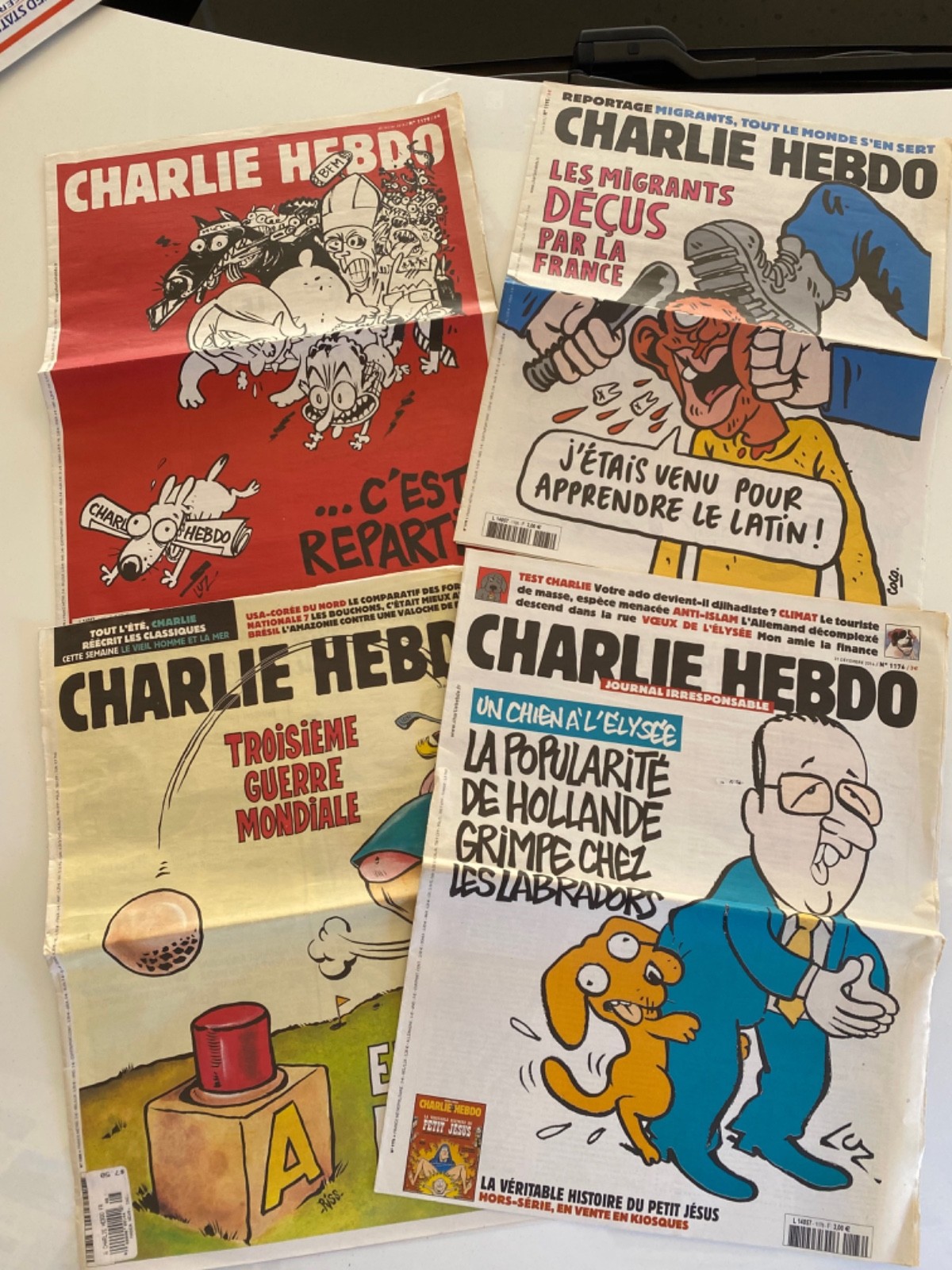 Charlie Hebdo Great lot of 4. 2014, 2X 2015 & 2017. 1176, 1179, 1195, 1308 Charlie Hebdo Great lot of 4. 2014, 2X 2015 & 2017. 1176, 1179, 1195, 1308