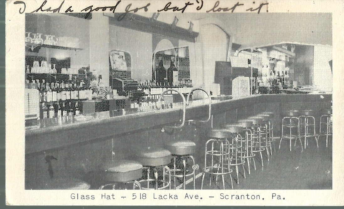 VERY RARE INTERIOR VIEW OF GLASS HAT BAR ON 518 LACKAWANNA AVE IN SCRANTON, PA