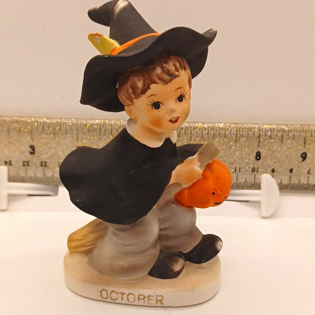 Vintage Lefton Halloween October Boy Witch Warlock Figurine 2300 Japan Pumpkin