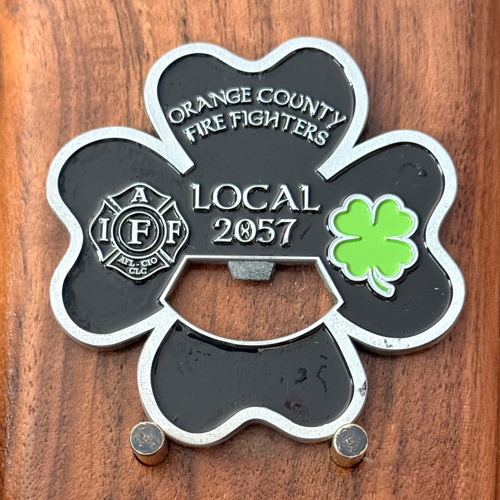 Orange County Firefighters Clover Bottle Opener Challenge Coin  W#26