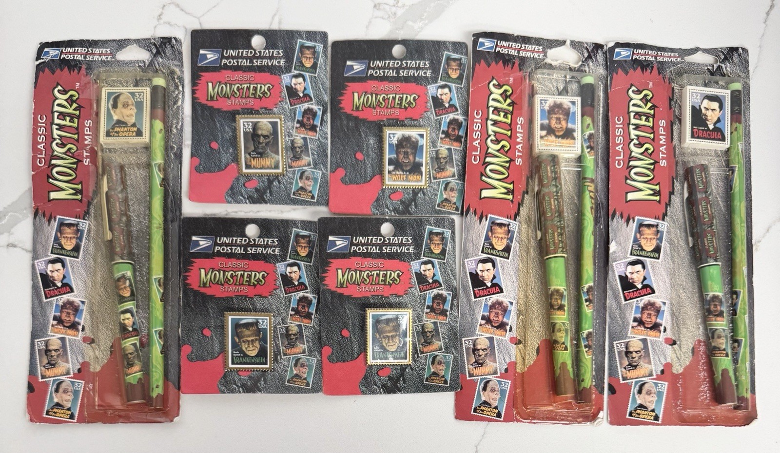 1997 USPS Universal Classic Monsters Stamps Lapel Pins & Pen Pencil Sets **READ*