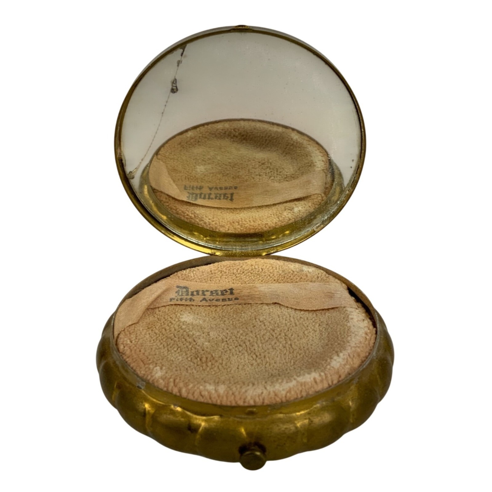 Vintage Dorset Fifth Avenue Brass Floral Powder Compact with Mirror and Puff