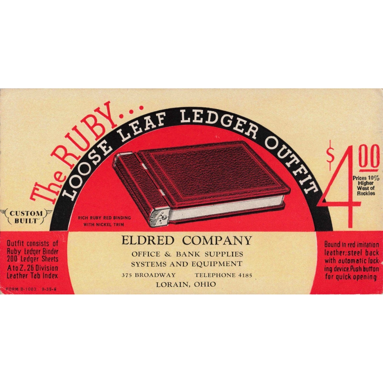 Vintage Eldred Company Ruby Loose Leaf Ledger Outfit Advertising Ink Blotter