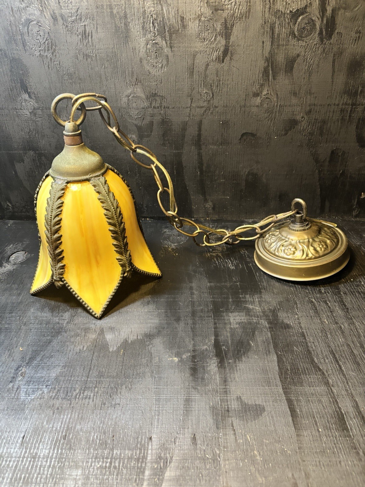 Beautiful Vintage Hanging Light- Yellow Stained Glass Beautiful Vintage Hanging Light- Yellow Stained Glass