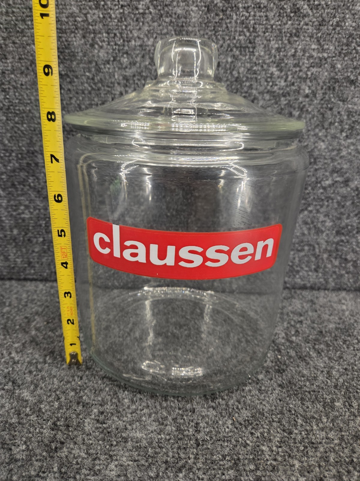 Vintage 1 Gallon Claussen Pickle Glass Counter Display Storage Jar w/Lid