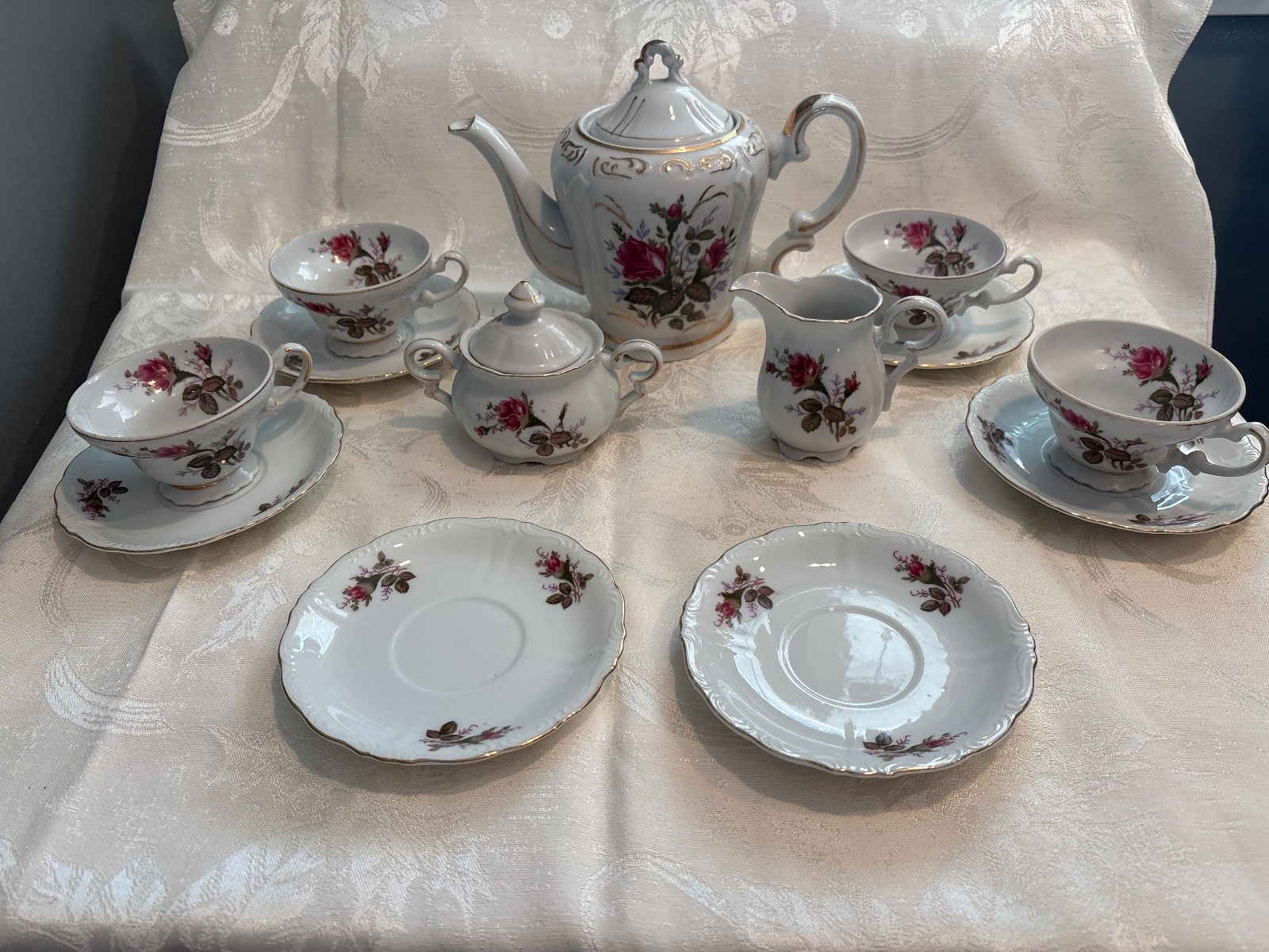 Vintage Moss Rose Design Tea Set, Made In Japan, 13 pc EUC Vintage Moss Rose Design Tea Set, Made In Japan, 13 pc EUC