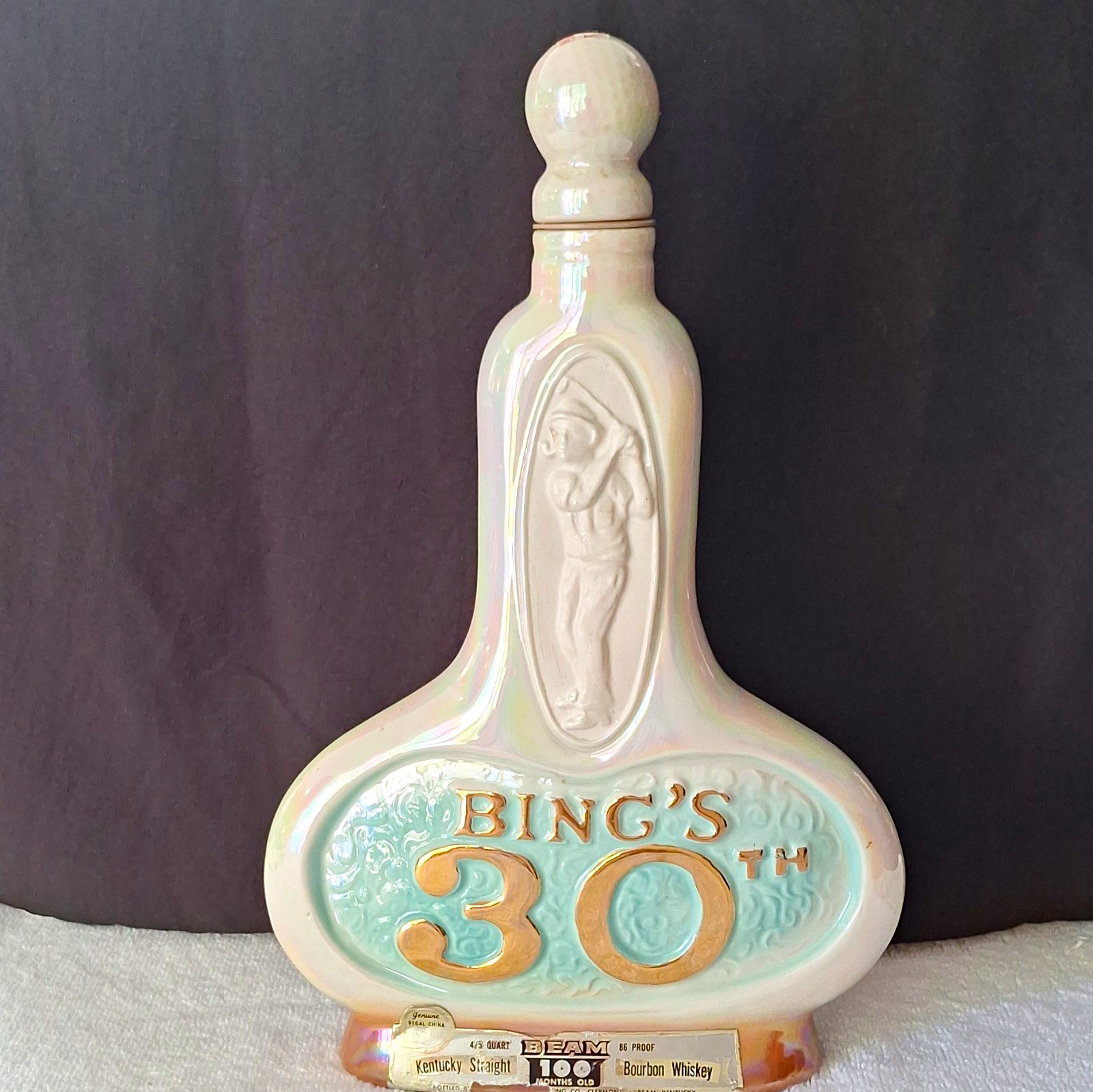 Jim Beam Bing\'s 30th Ceramic Decanter. 1971 Pro Am, Monterrey. Empty Jim Beam Bing\'s 30th Ceramic Decanter. 1971 Pro Am, Monterrey. Empty