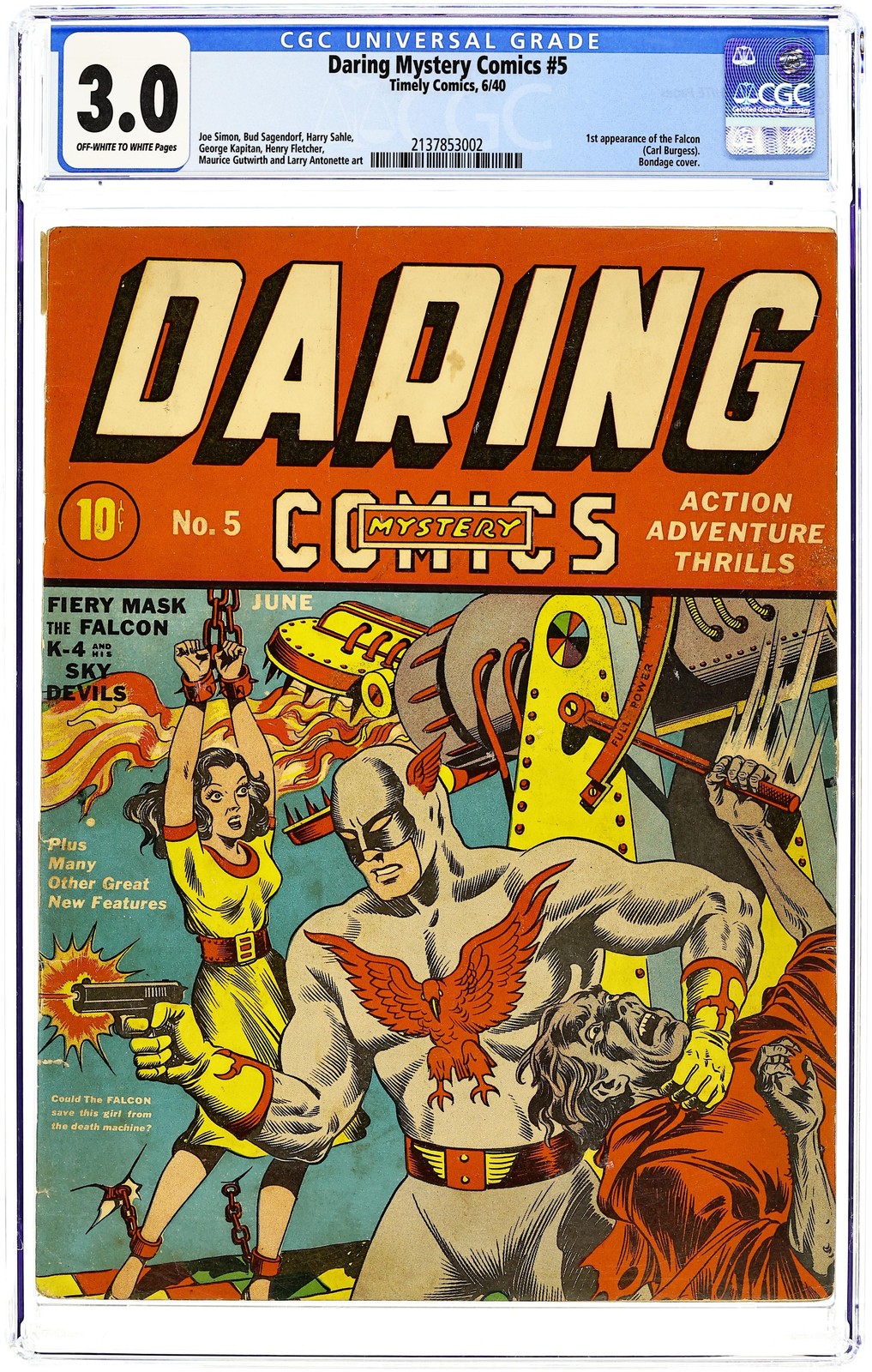 Daring Mystery Comics #5 CGC 3.0 1940 2137853002 1st app. the Falcon