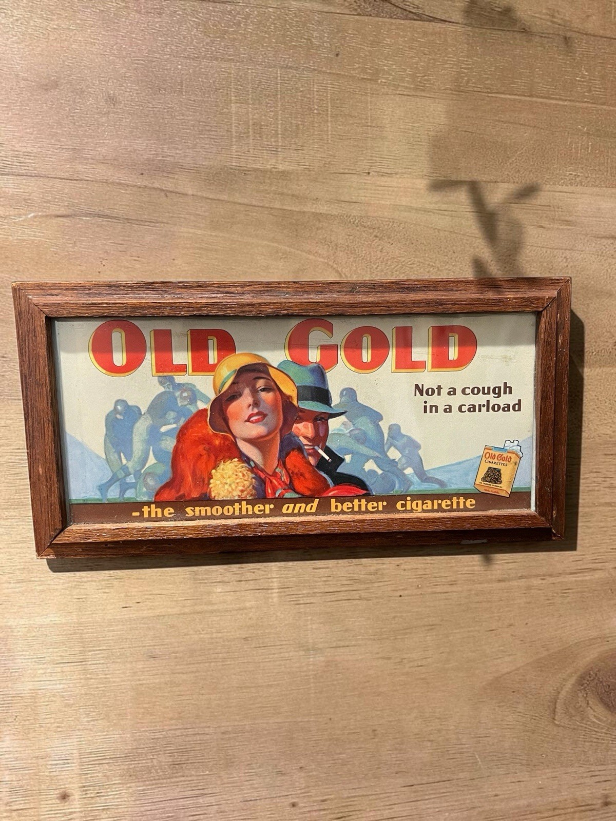 Vintage 1920s Old Gold Cigarettes Cardboard Store Sign Football Art Deco Framed