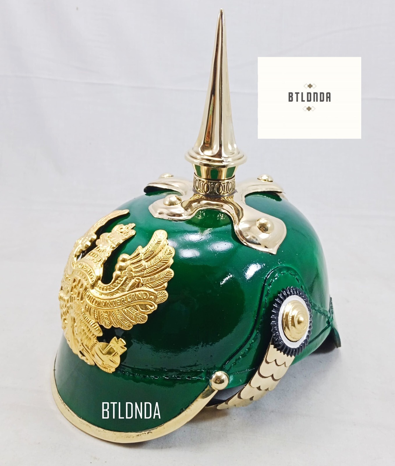 New Prussian Imperial Militaria Officer German Pickelhaube Green Leather Helmet