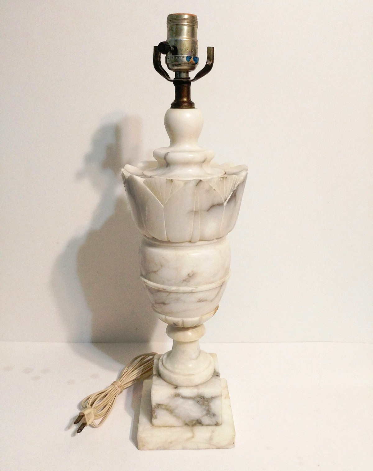 Antique Neoclassical Marble Italian Alabaster Marble White & Grey Urn Lamp
