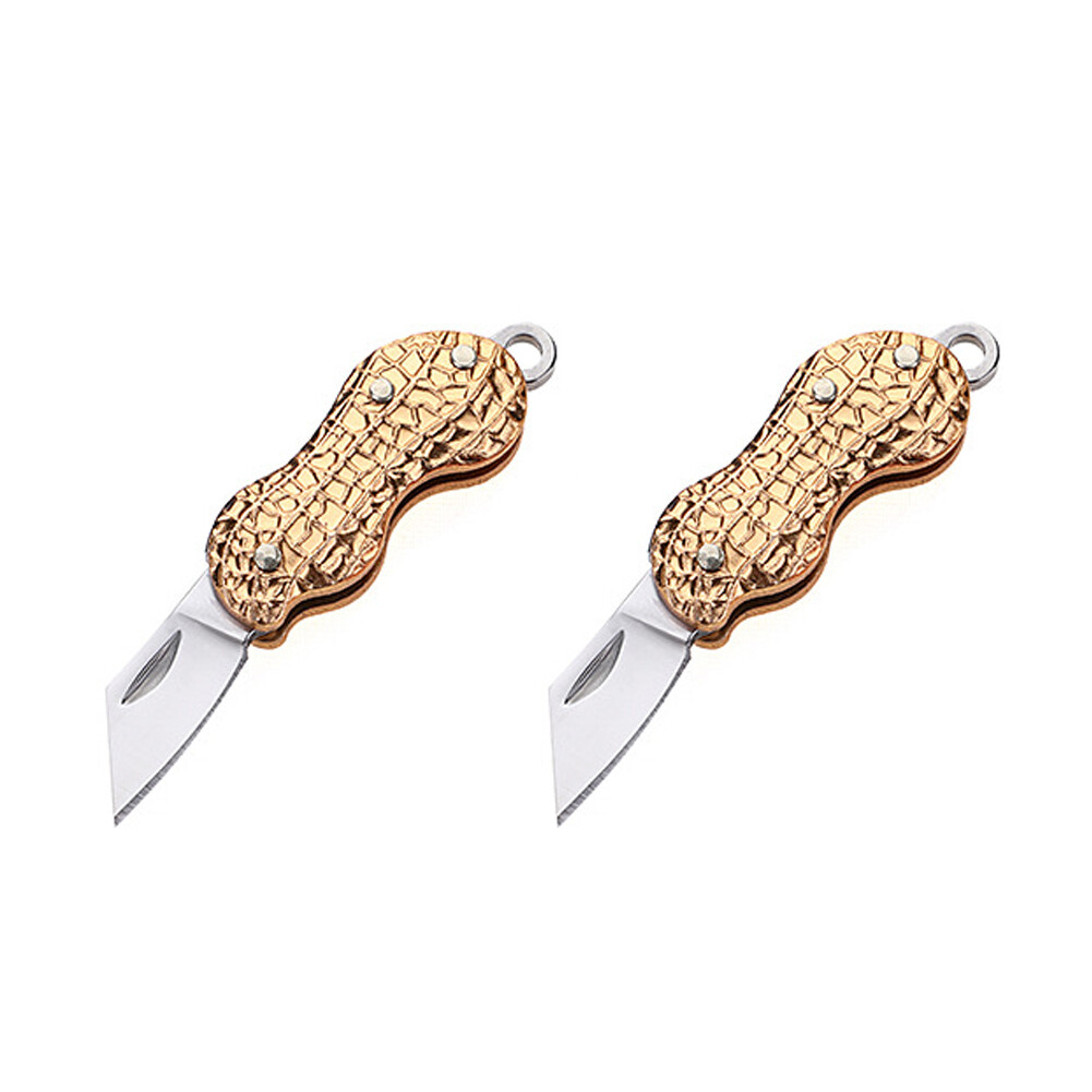 US 2 Pcs Mini Portable Folding Knife Peanut Shape Necklace Stainless Steel EDC