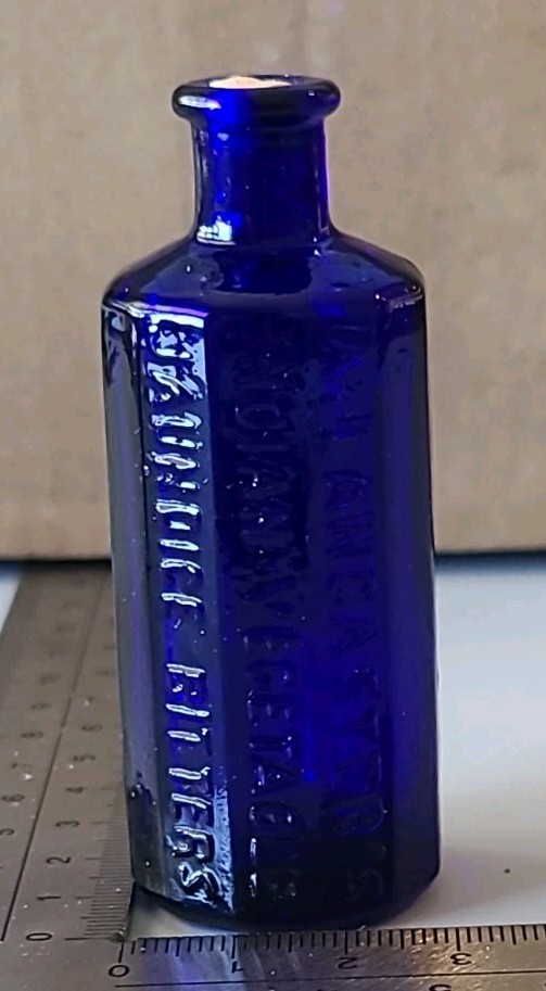 VTG A. Lancaster\'s Indian Vegetable Jaundice Bitters Bottle 1852 Dark Blue Mini VTG A. Lancaster\'s Indian Vegetable Jaundice Bitters Bottle 1852 Dark Blue Mini