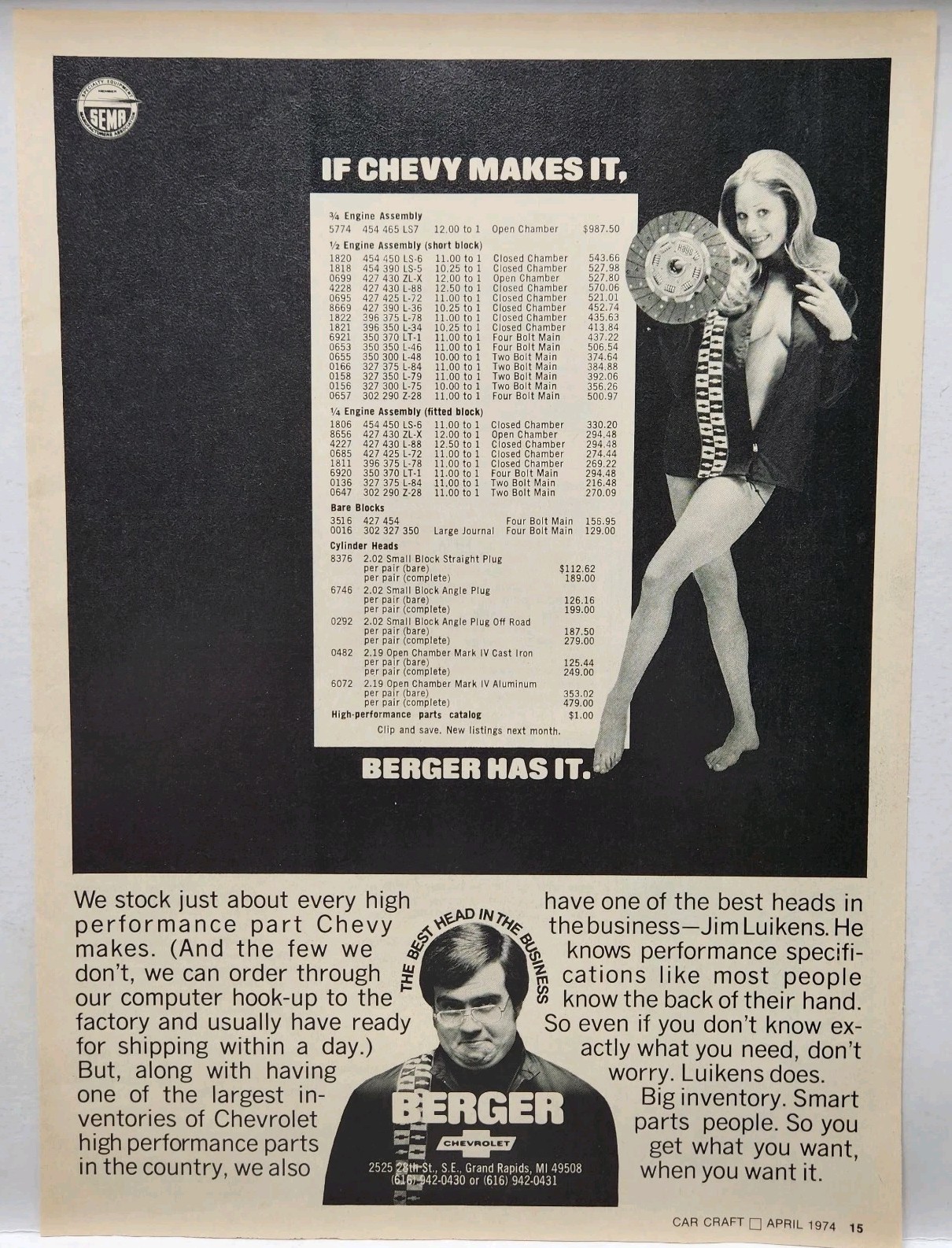 1974 Berger Chevrolet Dealer Sexy Woman Long Legs Print Ad Grand Rapids MI 70s