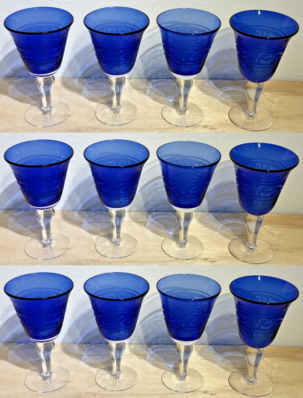 Lot of (12) COBALT Blue Wine Glasses | Large Volume | 8